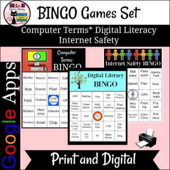 Preview of Computer Terms, Internet Safety, Digital Literacy BINGO Games Trio Bundle