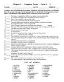 Computer Vocabulary - Matching Worksheet - Form 4