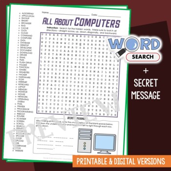 Preview of About Computer Word Search Puzzle Terms Vocabulary Activity Science Worksheet