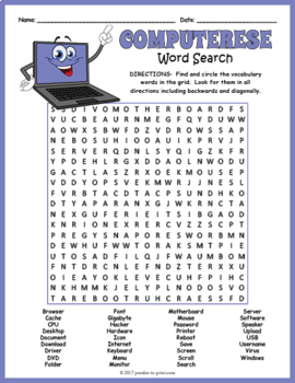 COMPUTER SCIENCE TERMS Vocabulary Word Search Puzzle Worksheet Activity