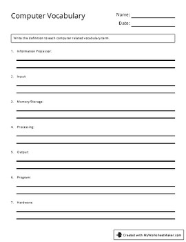 Preview of Computer Vocabulary Worksheet