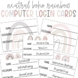 Computer or Technology Login Cards Editable Neutral Boho Rainbow 