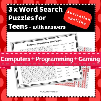 Preview of Computers + Programming + Gaming Word Search Puzzle Activity Printable (x3) 