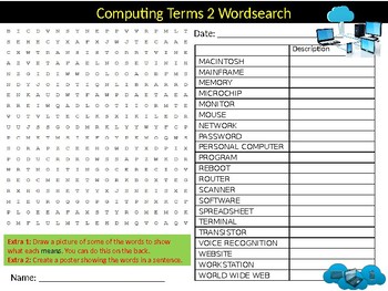computing terms 2 wordsearch puzzle sheet keywords activity computer science