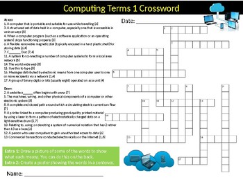 Computing Terms Crossword Puzzle Sheet Keywords Activity Computer Science