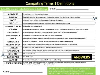 Computing Terms Definition Matchup Sheet Keywords Activity Computer Science