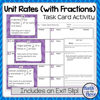 Preview of Unit Rates with Complex Fractions - Task Card Activity (7.RP.1)