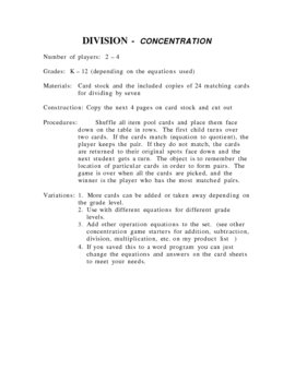 Preview of Concentration Game - Divide by Seven