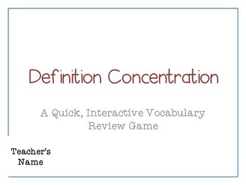 Preview of *Editable* Concentration Memory Game Template