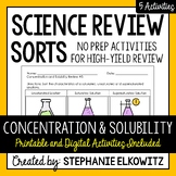 Concentration, Solubility & Saturation Review Sort | Print