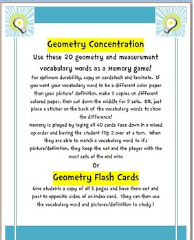 Preview of Concentration game with Geometry vocabulary words