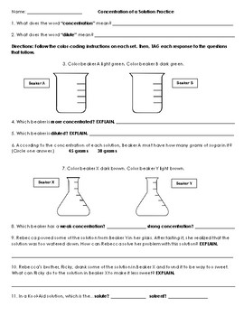 Concentration of a Solution Practice Handout by Geekyteach5 | TpT
