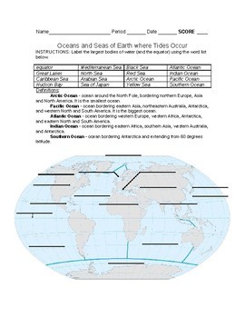 Oceans And Seas Of The World Worksheet