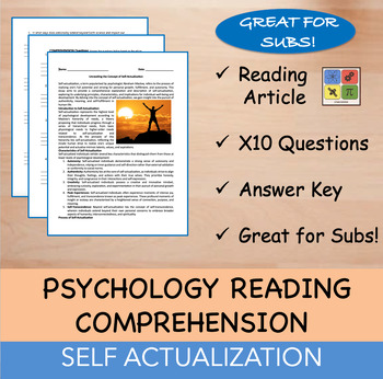 Preview of Concept of Self-Actualization - Psychology Reading Passage - 100% EDITABLE