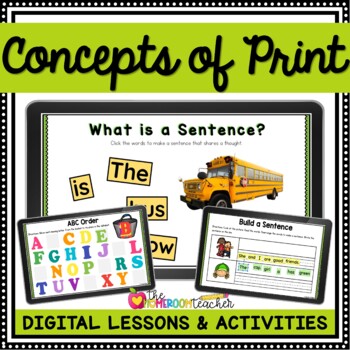 Preview of Concepts of Print Reading Lesson Slides and Worksheets Digital and Printable