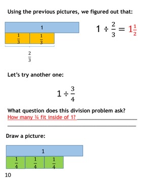 Preview of Conceptually Dividing Fractions - A workbook with diagrams