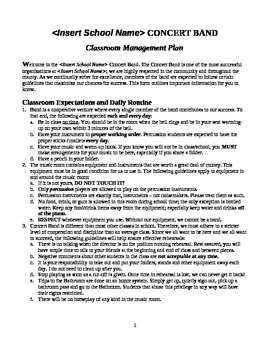 Preview of Concert Band - Classroom Management Plan - (Customizable