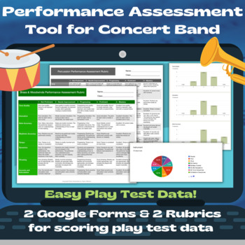 Preview of Concert Band Play Test Performance Assessment Tool - Google Forms & Rubrics