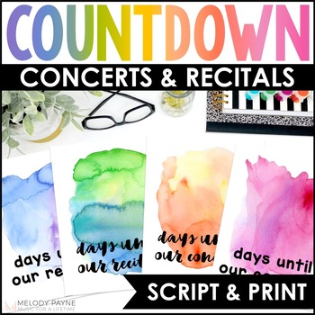 Preview of Concert & Recital Countdown Posters - Watercolor Music Classroom Decor