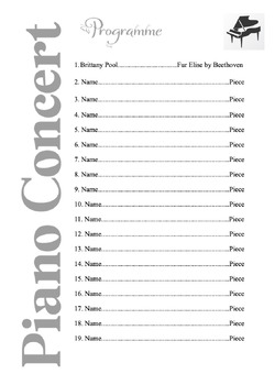 Preview of Piano Recital/Concert Program Template - EDITABLE