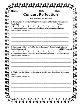 Preview of Concert Reflection for Student Musicians