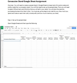 Preview of Concession Stand Spread Sheet For Google Sheets