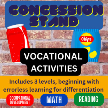 Preview of Concession Stand Vocational Activities 3 Levels w/ Errorless Learning