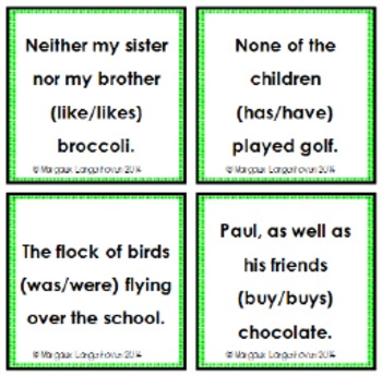 Subject-Verb Agreement (Concord) Board Game and Posters | TpT