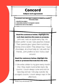 Concord worksheet by Miss Terry's Worksheets | Teachers Pay Teachers