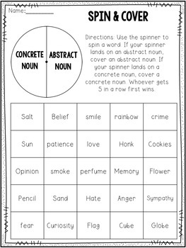 concrete abstract nouns worksheets by createdbymarloj tpt