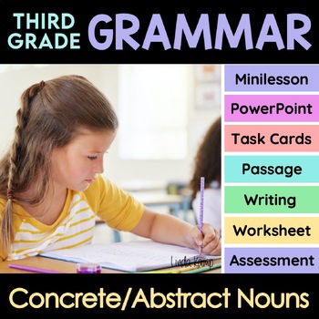 Preview of Concrete & Abstract Nouns Worksheets, PowerPoint, Task Cards 3rd Grammar
