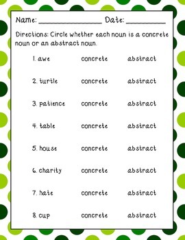concrete and abstract nouns pack by swamp smarties tpt