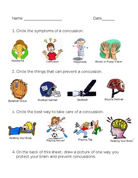 Preview of Concussion Facts and Prevention Worksheet