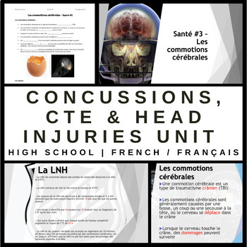 Preview of Concussions, CTE and Head Injuries - Complete Health/Santé Unit Bundle - French