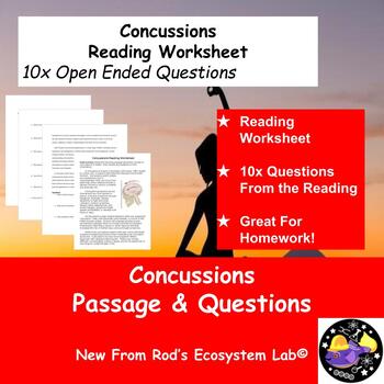 Preview of Concussions Reading Worksheet **Editable**