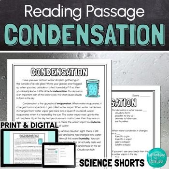 Preview of Condensation Water Cycle Reading Comprehension Passage PRINT and DIGITAL