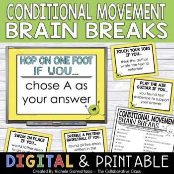 Preview of Conditional Movement Brain Break Cards & Slides | Student Engagement