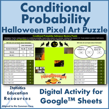 Preview of Conditional Probability Halloween Pixel Art Puzzle (Common Core Aligned)