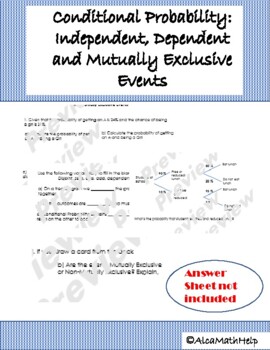 Preview of Conditional Probability: Independent, Dependent and Mutually Exclusive Events