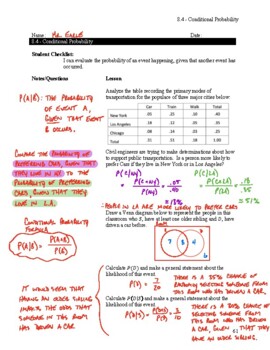 Conditional Probability Notes Key by Graham Earle s Algebra II Content