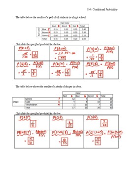 Conditional Probability Notes Key by Graham Earle s Algebra II Content