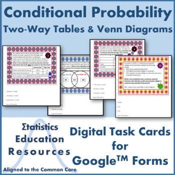 Preview of Conditional Probability Digital Task Cards: Two-Way Tables & Venn Diagrams