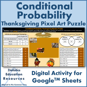 Preview of Conditional Probability Thanksgiving Pixel Art Puzzle (Common Core Aligned)
