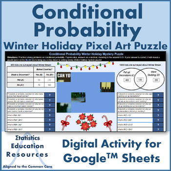 Preview of Conditional Probability Winter Holiday Pixel Art Puzzle (Common Core Aligned)
