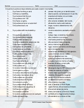 Conditional Sentences Type 2 Sentence Match Spanish Worksheet Tpt