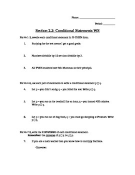 geometry hypothesis and conclusion worksheet