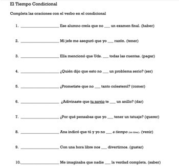 Conditional practice - 10 sentences with regular & irregular verbs