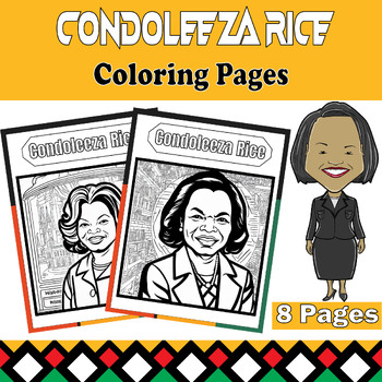 Preview of Condoleezza Rice Coloring Pages Set - 8 Printable Sheets for Black History Month