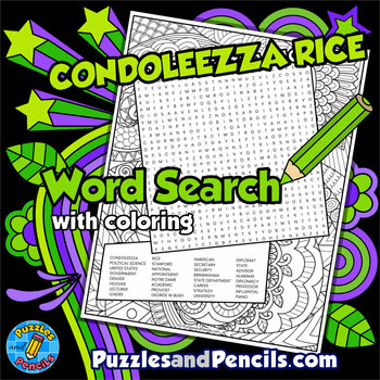 Preview of Condoleezza Rice Word Search Puzzle with Coloring | Women in History Wordsearch