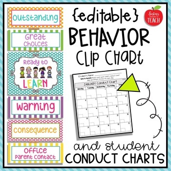 Conduct Chart and Behavior Clip Chart {EDITABLE} by Sisters Designed to ...